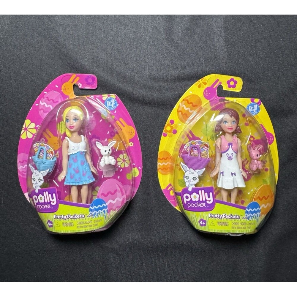 Polly Pocket 2009 Pretty Packets Easter Bunny 2 Doll Bundle NEW